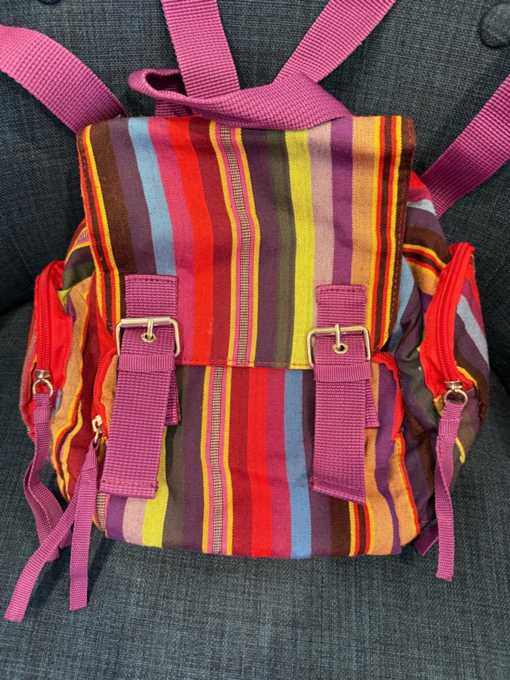 Colorful Striped Mini Backpack - Pink Multicolor